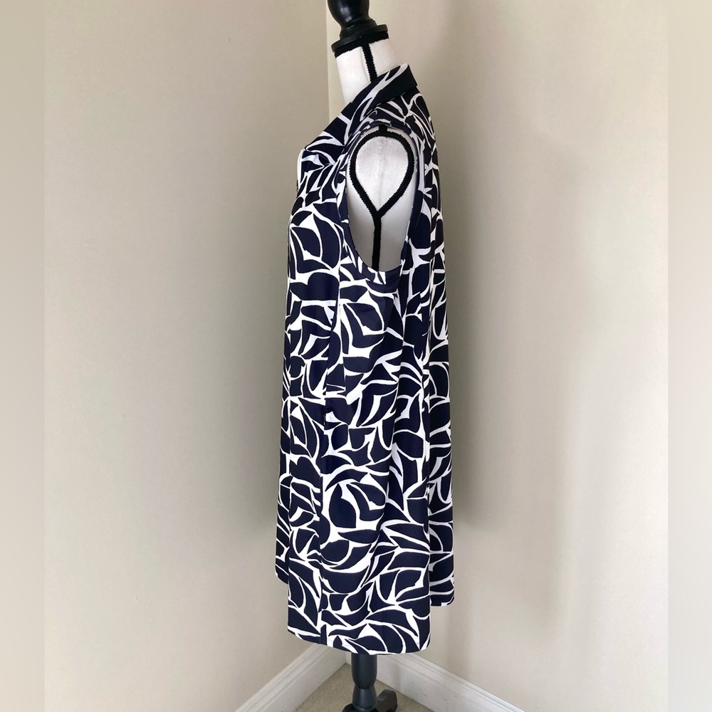 Chico's Black & White Abstract Leaf Print Sleeveless Polo Dress Size XL - Picture 6 of 10